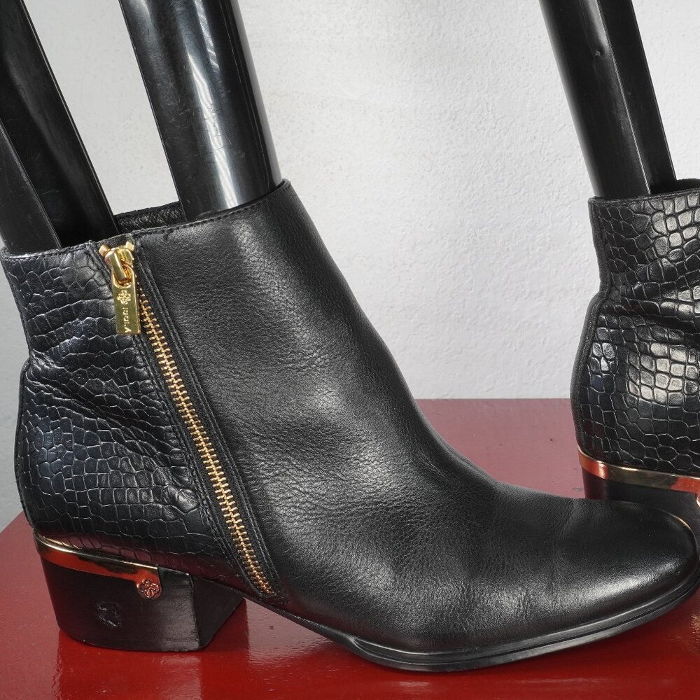 Women's Isola Black Leather Ankle High Snakeskin Fashion Boots Booties 9.5 - Picture 4 of 7